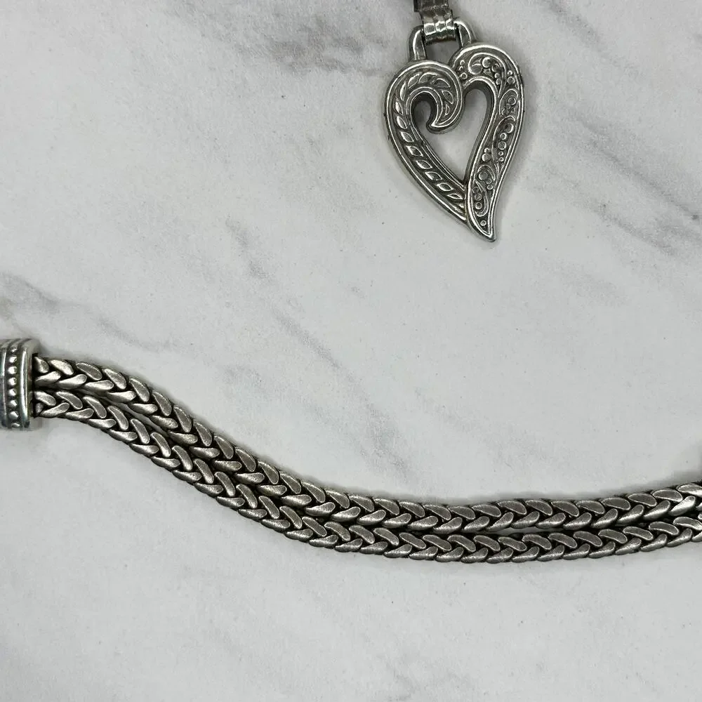 Brighton Silver Tone Braided Chain Belt Heart Charm Medium (M) ✨